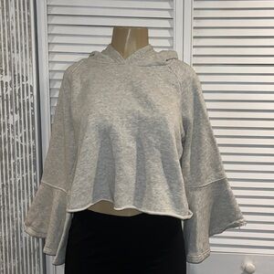 Melrose And Market Womens Cropped Hoodie Gray Heathered Bell Sleeve Cotton